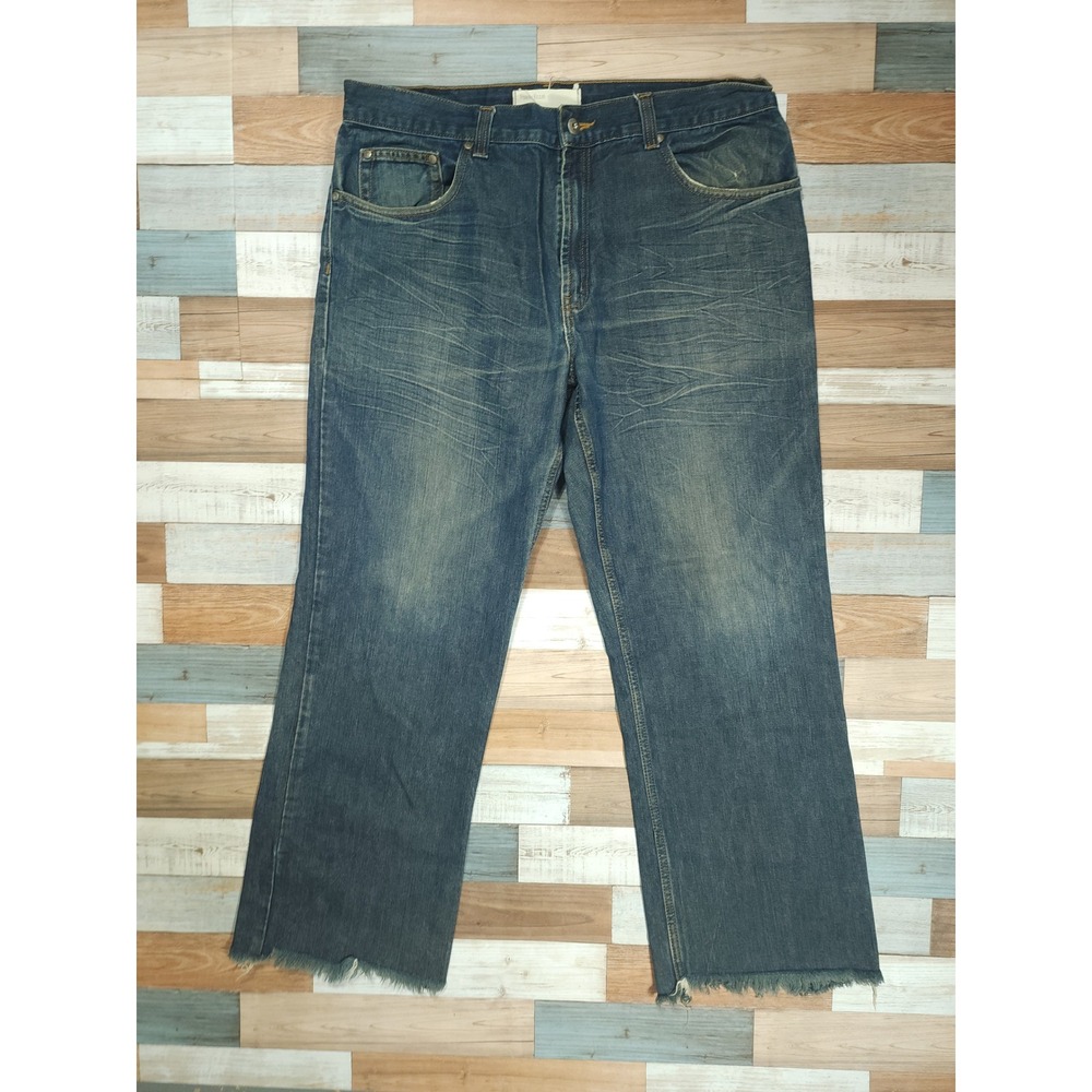 Calvin Klein Jeans Sz‎ 38 Mens Medium Wash Straight Leg Denim Frayed Hem Blue